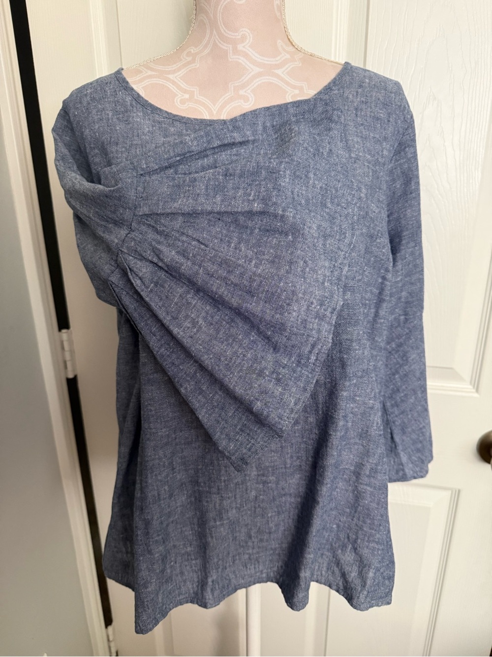 Ashley Stewart Denim-Style Pleated Front Blouse